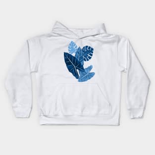 Classic Blue Tropical Leaves Kids Hoodie